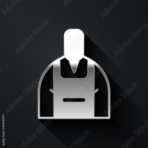 Silver Barista icon isolated on black background. Long shadow style. Vector Illustration.