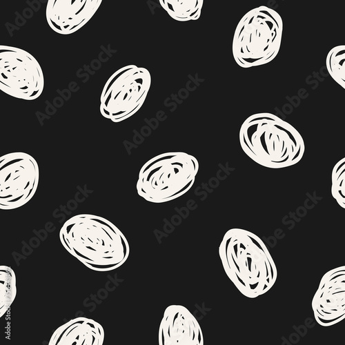 Hipster polka dot pattern. Black and white abstract background with scribble circles. Vector hand drawn illustration.