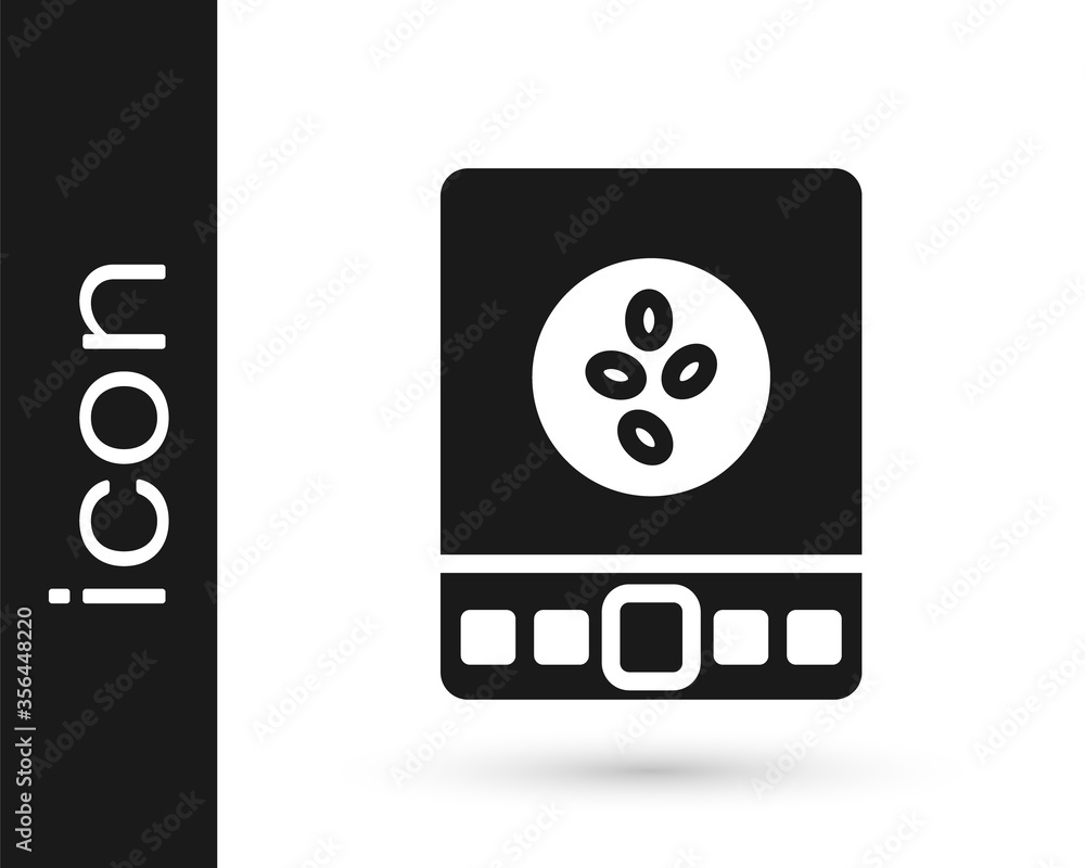 Grey Electronic coffee scales icon isolated on white background. Weight measure equipment. Vector Illustration. Grey Electronic coffee scales icon isolated on white background. Weight measure equipment. Vector Illustration.