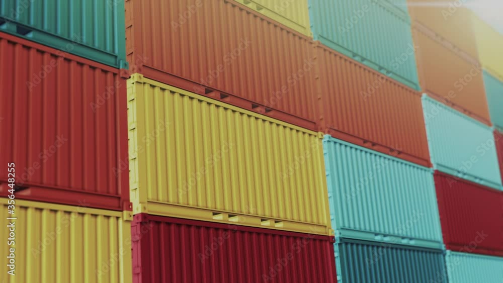 camera panning on a stacks of coloured shipping container (3d render) camera panning on a stacks of coloured shipping container (3d render)