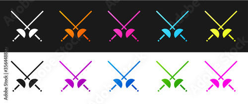 Set Fencing icon isolated on black and white background. Sport equipment. Vector Illustration.