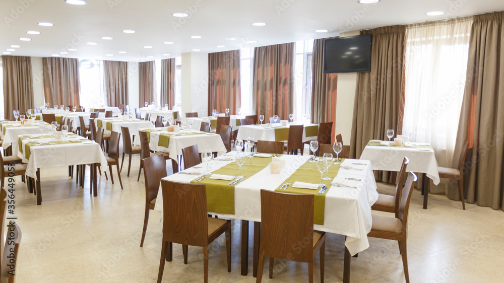 Interior of modern restaurant in hotel, brown design