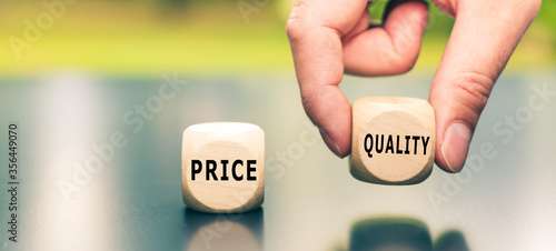 Price versus Quality. The cube with the word 