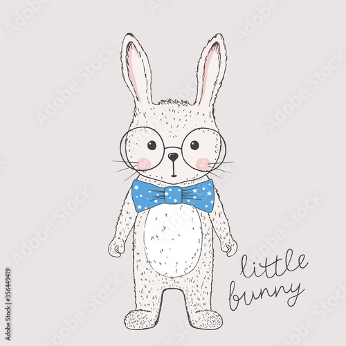 Cute rabbit boy with bow tie, glasses