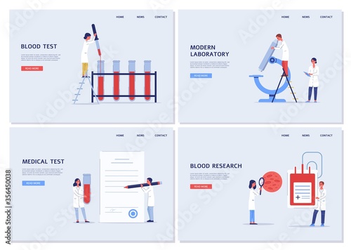 Medical blood test in modern laboratory - website banner template set