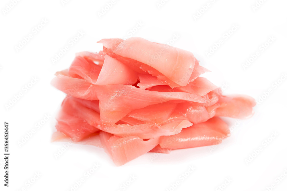 Red pickled ginger isolated on white background with clipping path