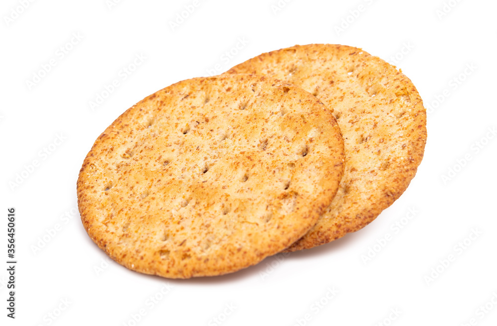 Baked round cracker chips isolated on white background with clipping path Baked round cracker chips isolated on white background with clipping path