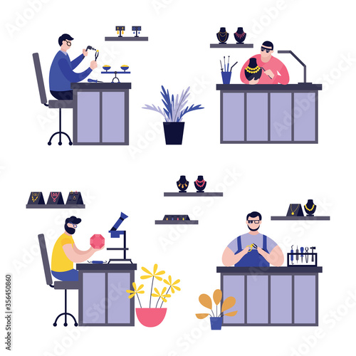 Jewelry work set of vector illustrations.