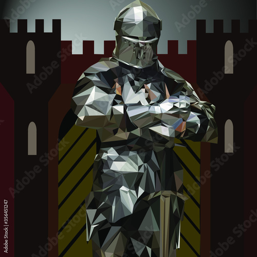 polygonal knight in armor, medieval, background, poster, Wallpaper