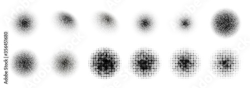 12 Halftone Circle BIG Set. Popart grange clipart. Abstract round halftone circle vector. Artistic artwork design of halftone circle dots on white background vector set.