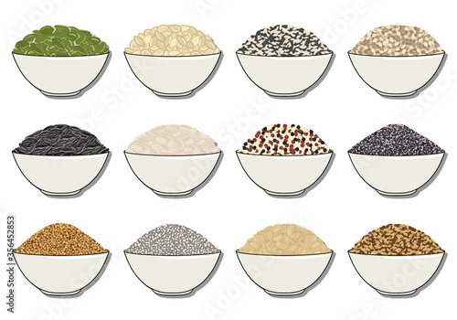 Set of seeds in bowl. Vegan and vegetarian poster