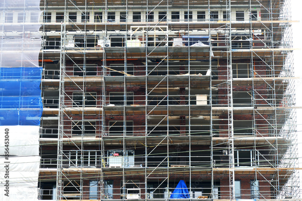 Large scaffold at a construction site in progress in Amersfoort, Netherlands
