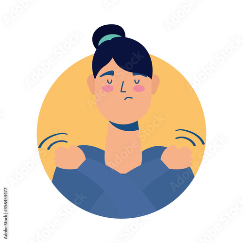 young woman sick with muscle pain avatar character