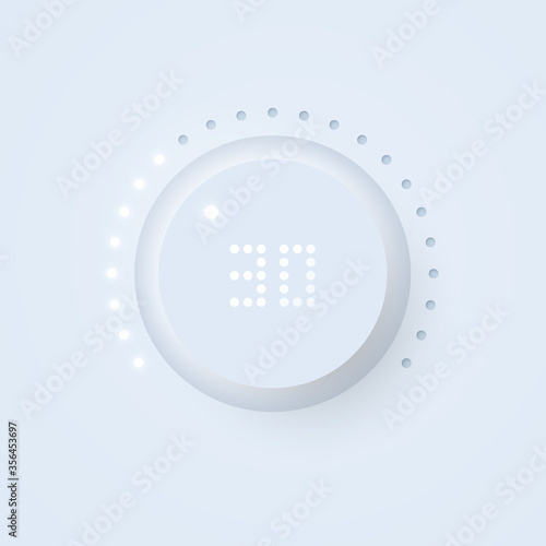 Soft style knob for technology settings with lighting interface. Trending Vector design UI element. Sound control. Neumorphism illustration.