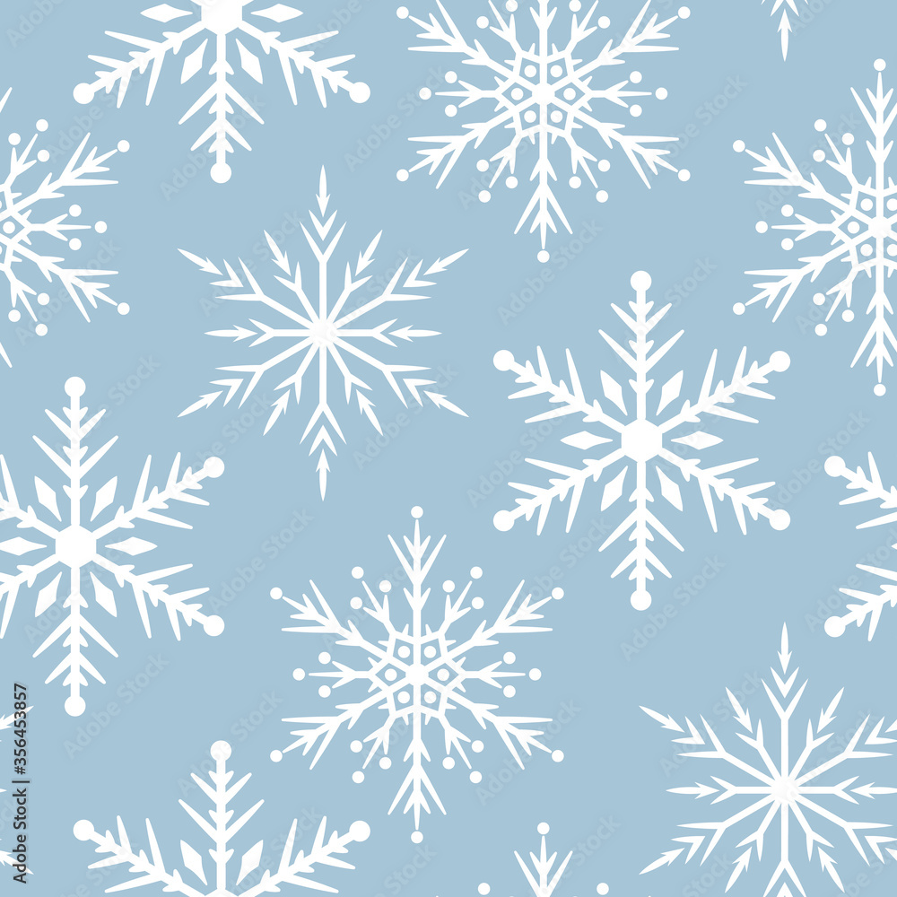 Merry Christmas snowflake seamless pattern. Festive winter holiday background. Vector isolated magic star texture for wrapping paper.