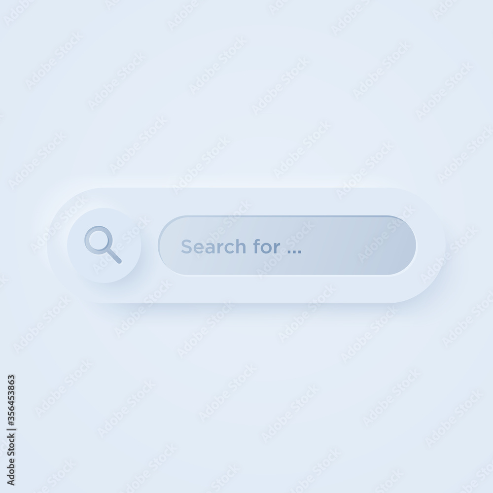 Soft style search bar with button for UX mockup. Trending Vector design UI element. Neumorphism illustration. Soft style search bar with button for UX mockup. Trending Vector design UI element. Neumorphism illustration.
