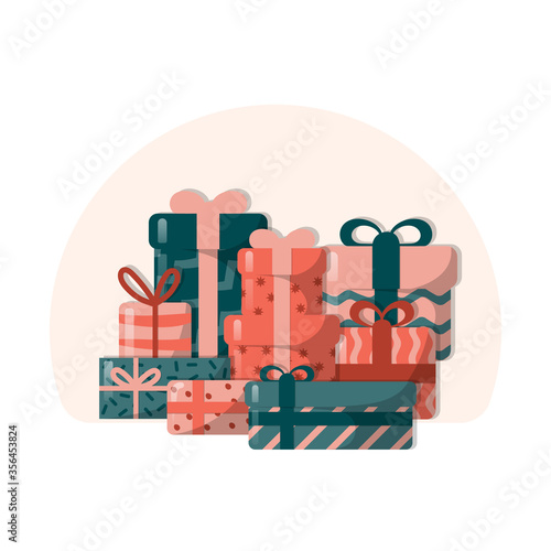 Christmas or birthday gift banner. Border with presents for greeting cards. Vector isolated festive background for holiday poster.