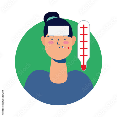 young woman sick with fever avatar character