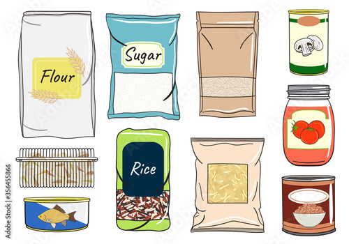 Set of packs of cereals for kitchen storage
