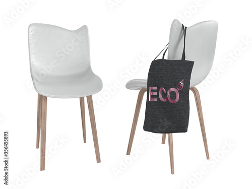 White chair with wooden legs. 3d model