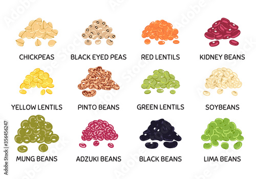 Set of hand drawn vector handful of beans and legumes