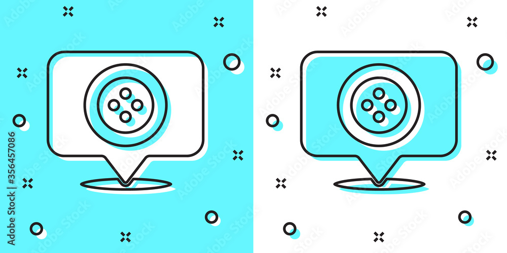 Black line Location tailor shop icon isolated on green and white background. Random dynamic shapes. Vector Illustration. Black line Location tailor shop icon isolated on green and white background. Random dynamic shapes. Vector Illustration.