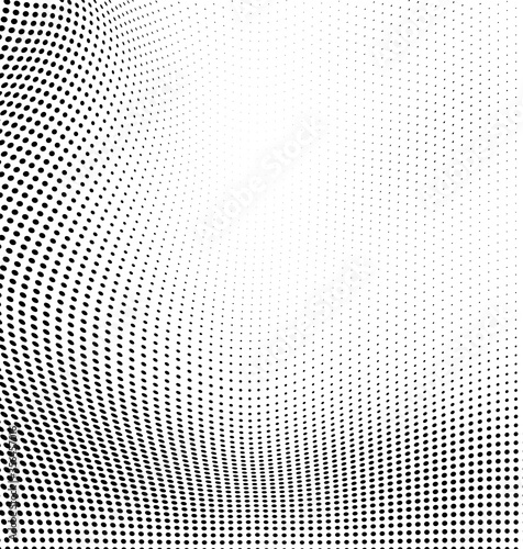 Abstract wave halftone black and white. Monochrome texture for printing on badges, posters, and business cards. Vintage pattern of dots randomly arranged