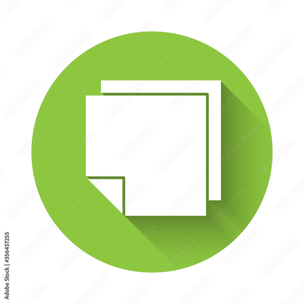 White Post note stickers icon isolated with long shadow. Sticky tapes with space for text or message. Green circle button. Vector Illustration. White Post note stickers icon isolated with long shadow. Sticky tapes with space for text or message. Green circle button. Vector Illustration.
