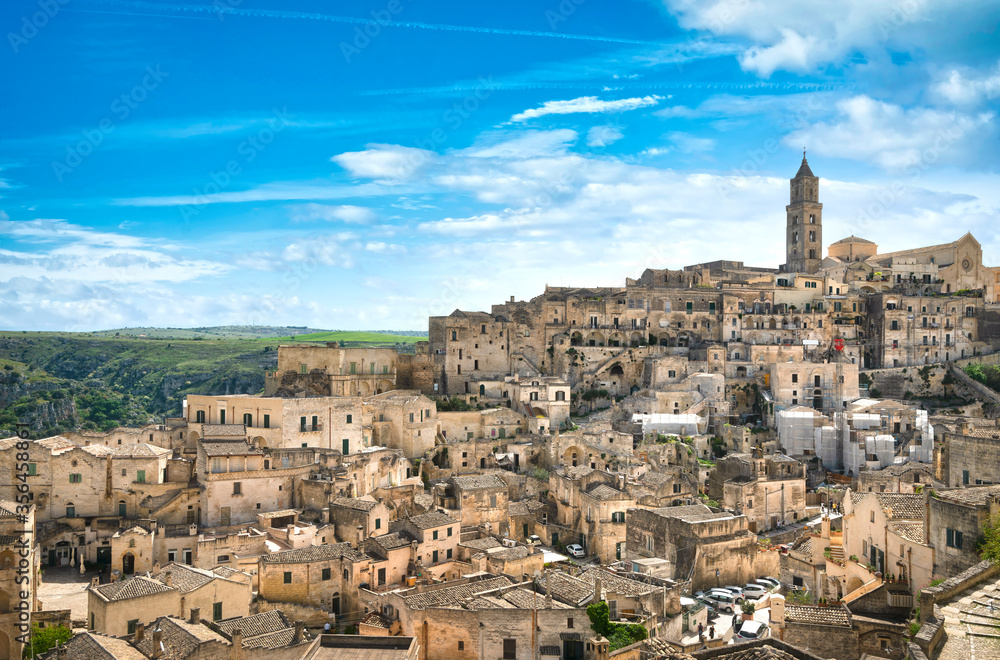 Matera ancient town i Sassi, Unesco site landmark. Basilicata, Italy.