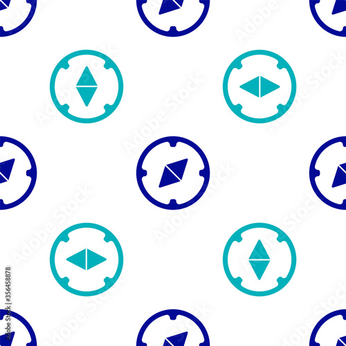 Blue Compass icon isolated seamless pattern on white background. Windrose navigation symbol. Wind rose sign. Vector Illustration. © Kostiantyn
