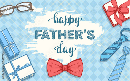 Happy father's day. Banner / background for Father's Day with gifts and ties