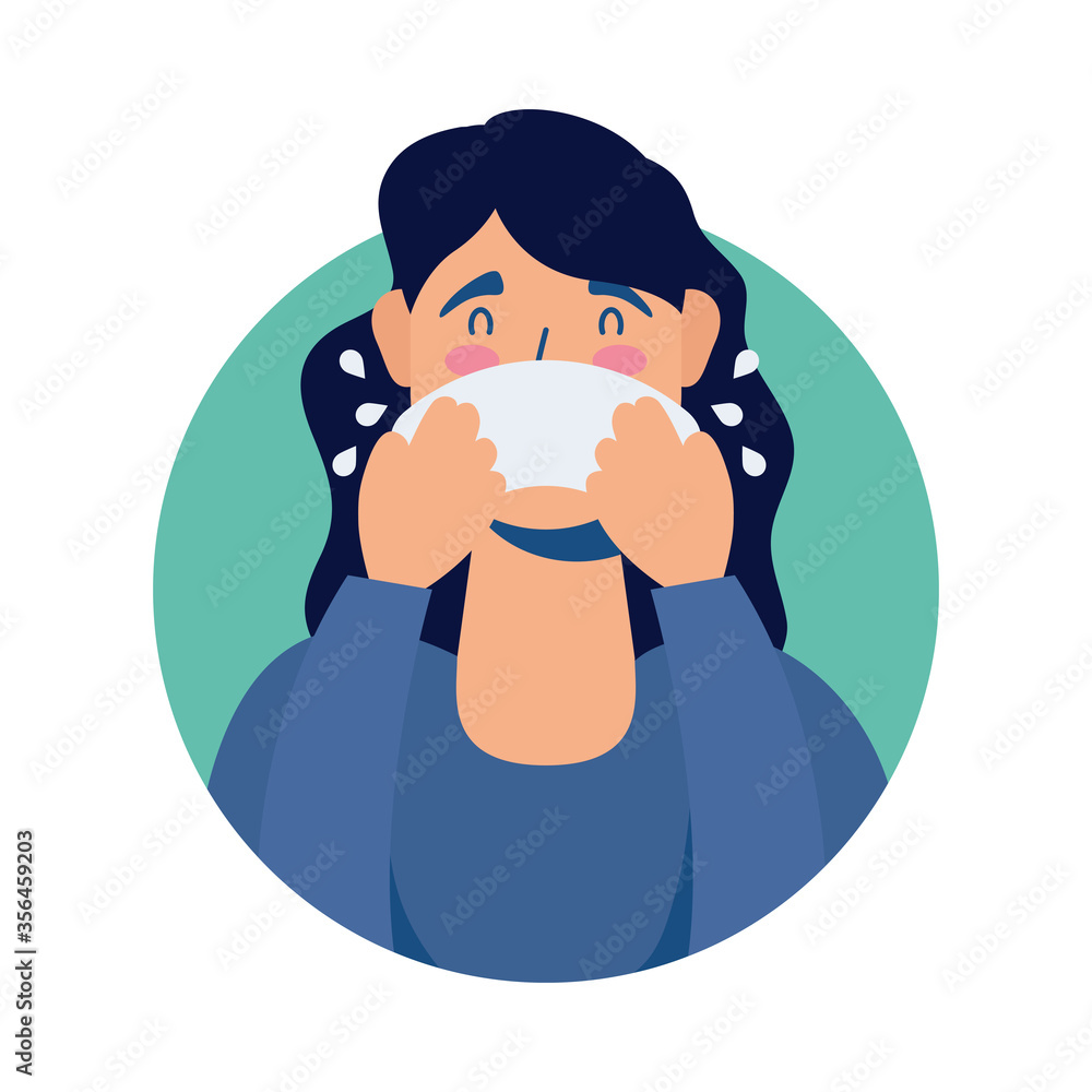 young woman sick with runny nose avatar character young woman sick with runny nose avatar character