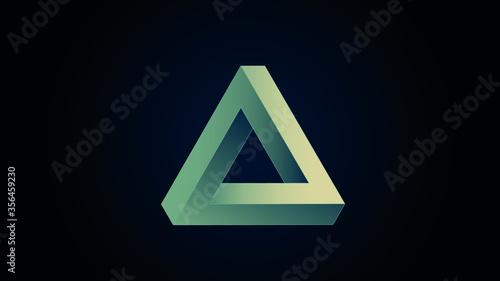 The Penrose triangle on a dark background. Impossible figure