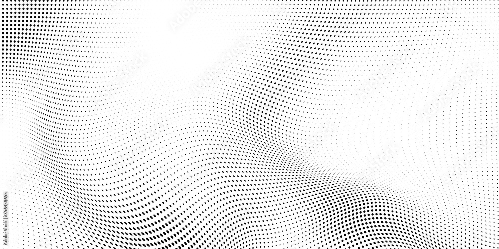 Abstract wave halftone black and white. Monochrome texture for printing on badges, posters, and business cards. Vintage pattern of dots randomly arranged Abstract wave halftone black and white. Monochrome texture for printing on badges, posters, and business cards. Vintage pattern of dots randomly arranged