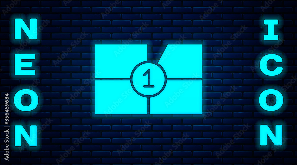 Glowing neon Old film movie countdown frame icon isolated on brick wall background. Vintage retro cinema timer count. Vector Illustration. Glowing neon Old film movie countdown frame icon isolated on brick wall background. Vintage retro cinema timer count. Vector Illustration.