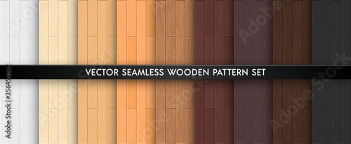 Wood textured seamless pattern set. Light and dark brown natural colors wooden boards repeat texture collection. Vector illustration for design, flat interiours, print, paper, decor, photo background