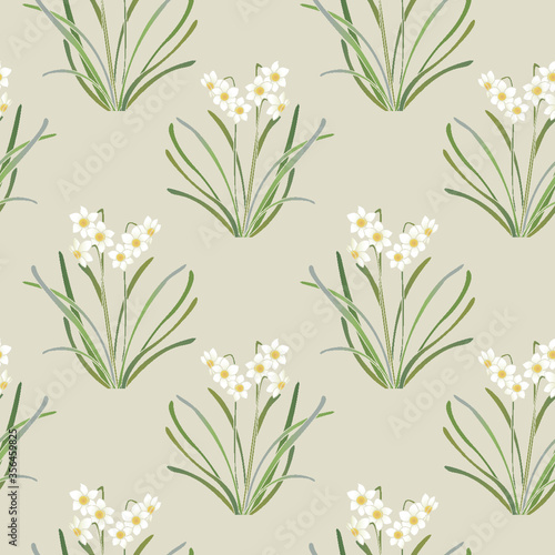 Japanese style retro vintage seamless pattern background elegant daffodils flower