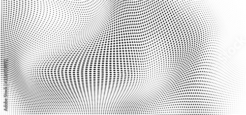 Abstract wave halftone black and white. Monochrome texture for printing on badges  posters  and business cards. Vintage pattern of dots randomly arranged