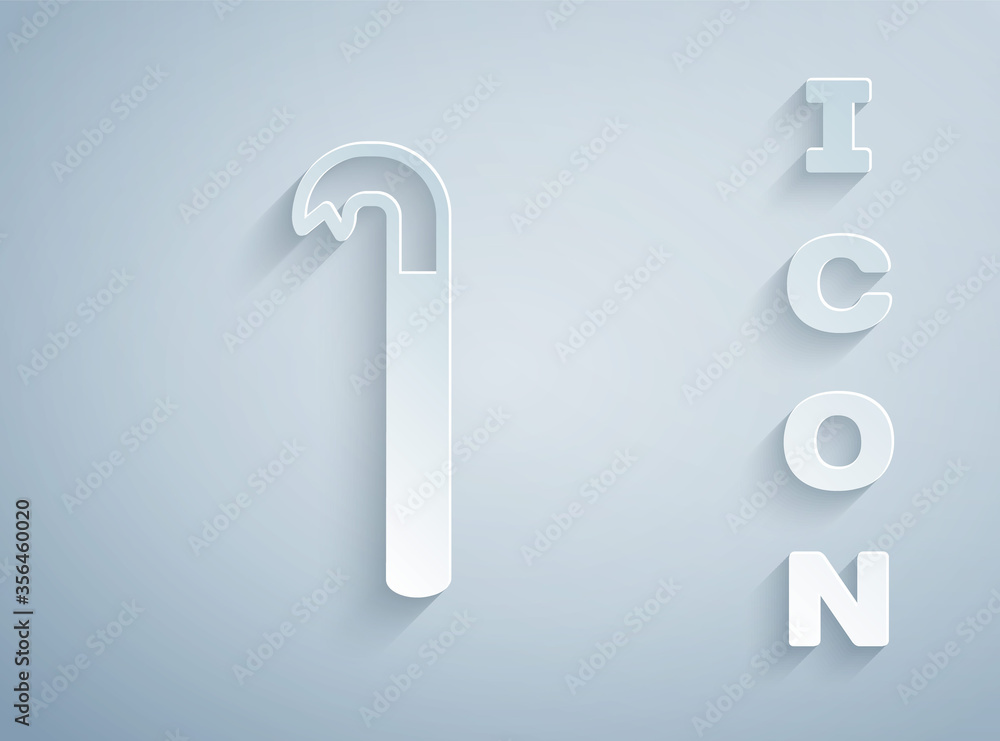 Paper cut Crowbar icon isolated on grey background. Paper art style. Vector Illustration. Paper cut Crowbar icon isolated on grey background. Paper art style. Vector Illustration.