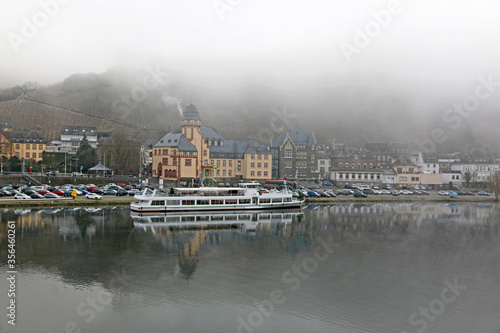 Bernkastel-Kues town reflected in the Moselle in winter