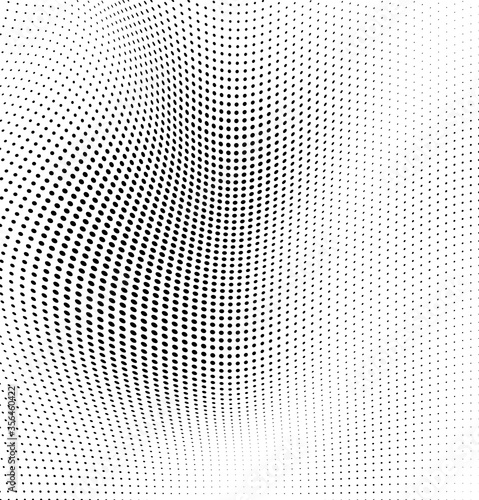 Abstract wave halftone black and white. Monochrome texture for printing on badges, posters, and business cards. Vintage pattern of dots randomly arranged