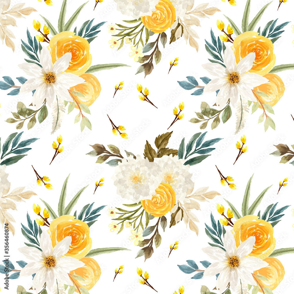 seamless pattern with camomiles and yellow roses seamless pattern with camomiles and yellow roses