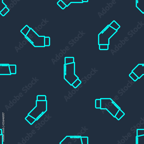 Green line Inhaler icon isolated seamless pattern on blue background. Breather for cough relief, inhalation, allergic patient. Vector Illustration.