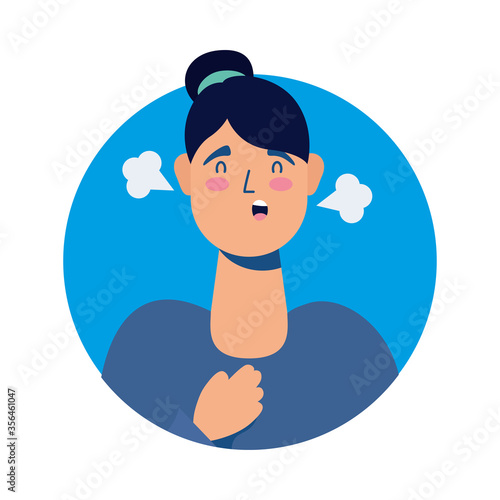 young woman sick with fever avatar character