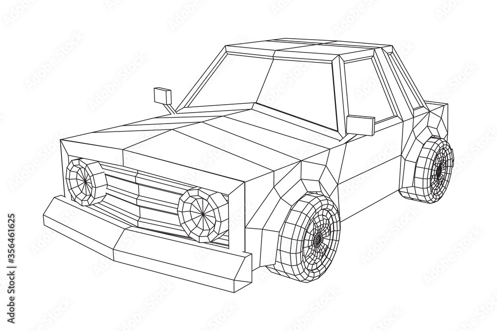 Fototapeta premium Car sedan city vehicle personal transport. Automobile for transportation auto. Wireframe low poly mesh vector illustration.