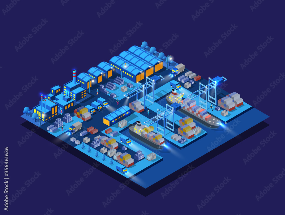 Obraz premium The night smart city 3D future neon ultraviolet