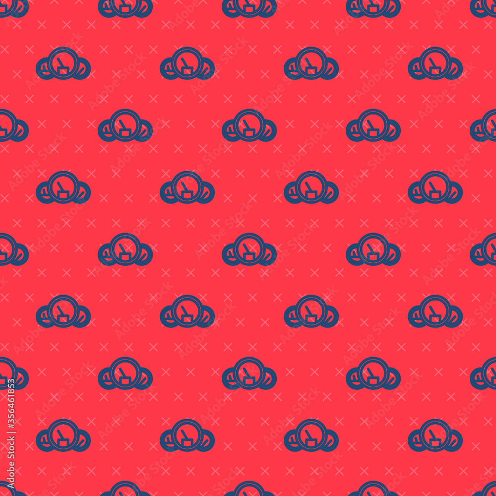 Blue line Speedometer icon isolated seamless pattern on red background. Vector Illustration. Blue line Speedometer icon isolated seamless pattern on red background. Vector Illustration.