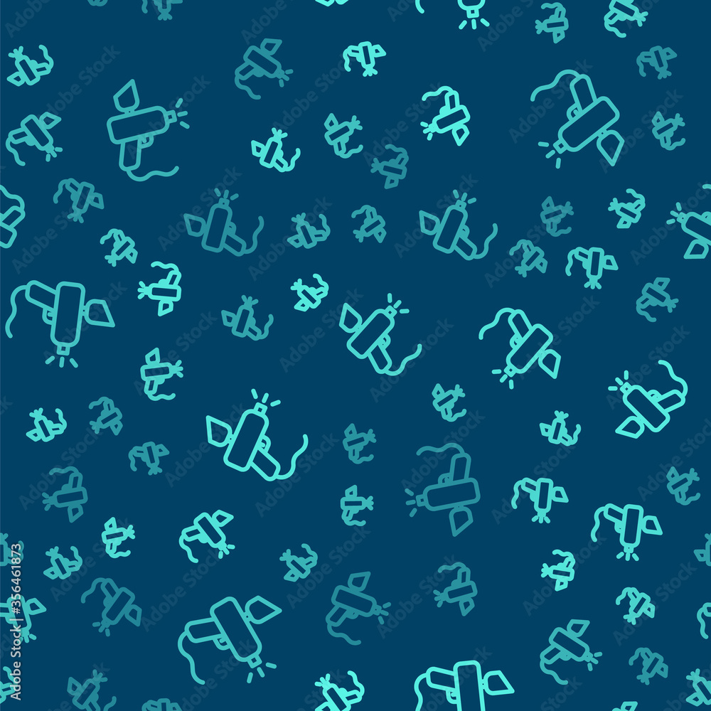 Green line Paint spray gun icon isolated seamless pattern on blue background. Vector Illustration. Green line Paint spray gun icon isolated seamless pattern on blue background. Vector Illustration.