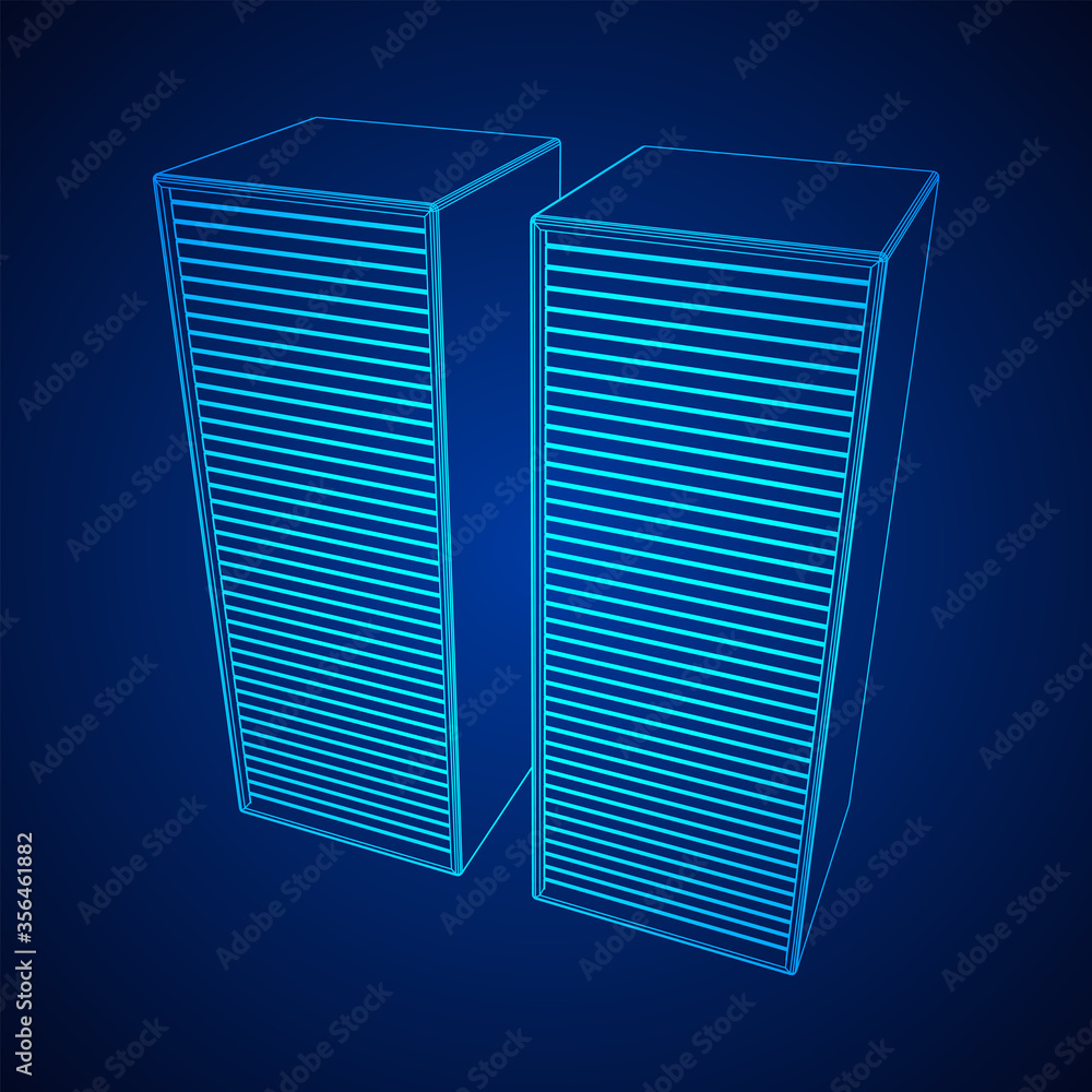 Data center storage room object. Hardware equipment telecommunication server. Computer database tower. Internet industry cluster. Wireframe low poly mesh 3d render illustration Data center storage room object. Hardware equipment telecommunication server. Computer database tower. Internet industry cluster. Wireframe low poly mesh 3d render illustration