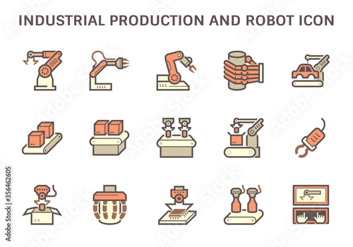 Industrial production icon such as robot, production line, box packaging and other vector icon set design.